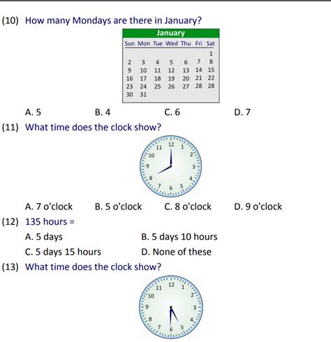 Clock And Calendar Mcq Questions With Answers Cbse Clock And Calendar Questions - Clock And Calendar Questions