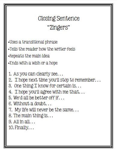 closing sentence for introduction paragraph examples