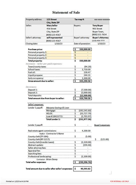 closing statement real estate taxes