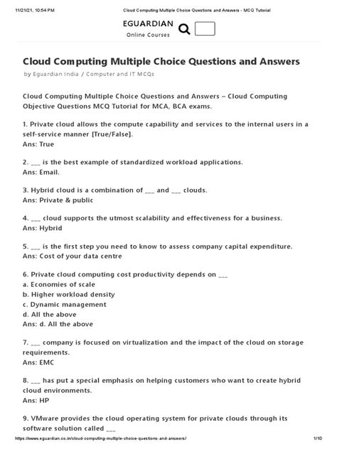 Cloud Computing Mcq Tutorial
