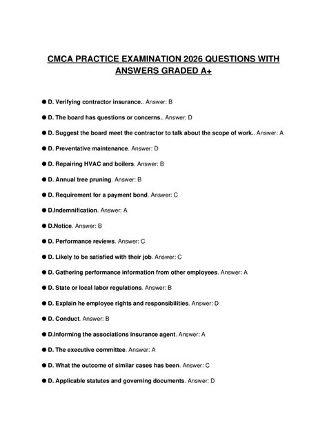 Cmca Examination Practice Questions