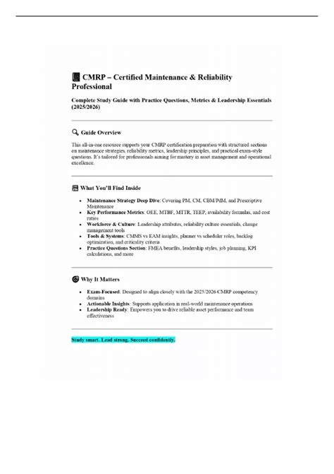 Cmrp Study Guide Certified Maintenance And Reliability