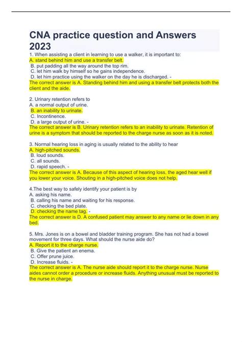 Cna Practice Questions