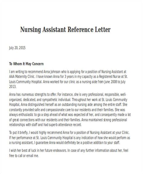 Cna Recommendation Letter