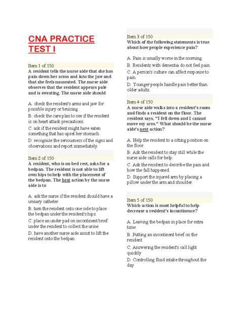 Cna Sample Test