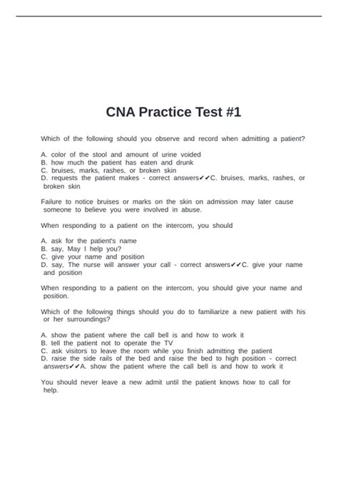 Cna State Exam Practice Test