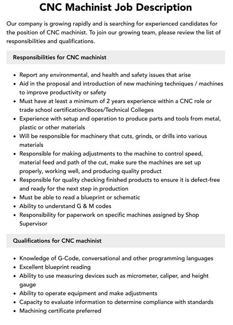 Read Cnc Machinist Job Description Pine Technical College 