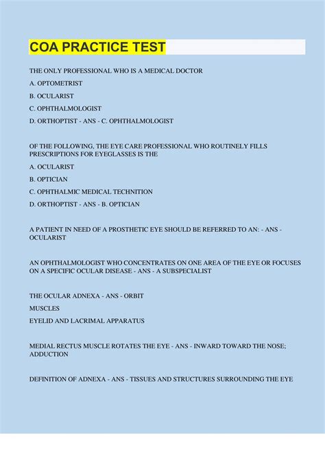 Coa Practice Test