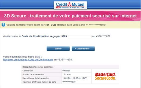 Code 3d Secure Credit Mutuel    - Code 3d Secure Credit Mutuel