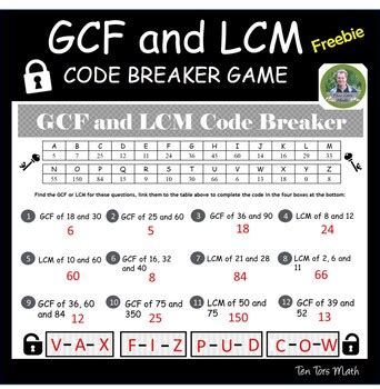 Code Breaker Worksheet   Gcf Lcm Code Breaker Worksheet Freebie Tentors Math - Code Breaker Worksheet