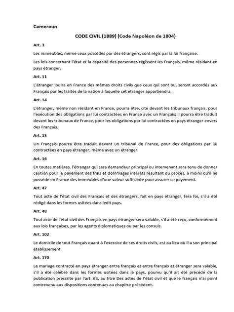 Code Civil Camerounais