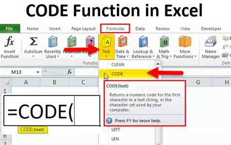 code formula in excel