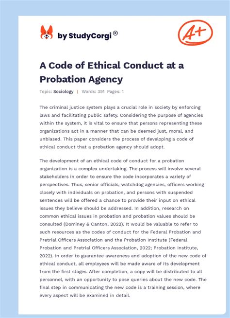 Code Of Conduct For Probation Officers In