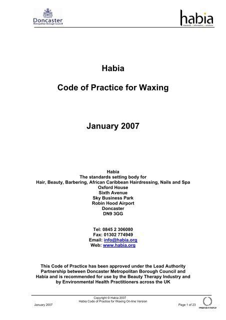 Code Of Practice Waxing Services Habia Habia
