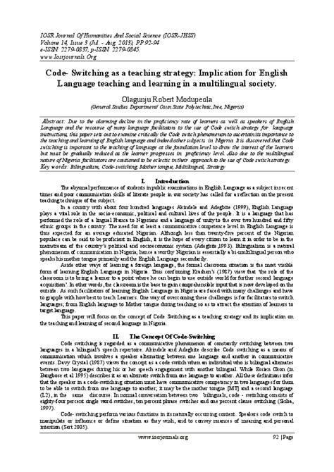 Download Code Switching As A Teaching Strategy Implication For 