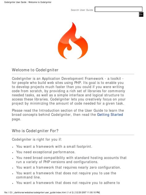 Read Online Codeigniter User Guide 