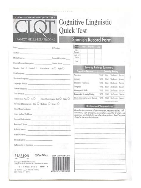 Cognitive Linguistic Quick Test