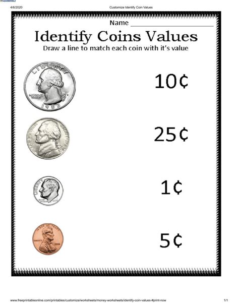 Coin Identification Match Coins Worksheet Matching Lesson Coin Identification Worksheet Grade 1 - Coin Identification Worksheet Grade 1