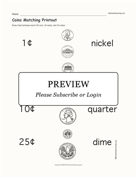 Coins Matching Printout Enchanted Learning Matching Coins Worksheet - Matching Coins Worksheet