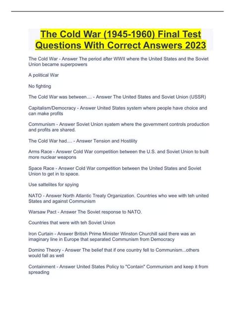 Cold War Test Questions And Answers