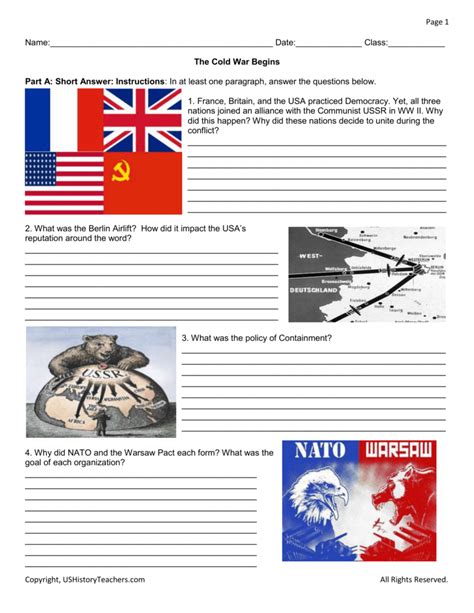  Cold War Worksheet - Cold War Worksheet