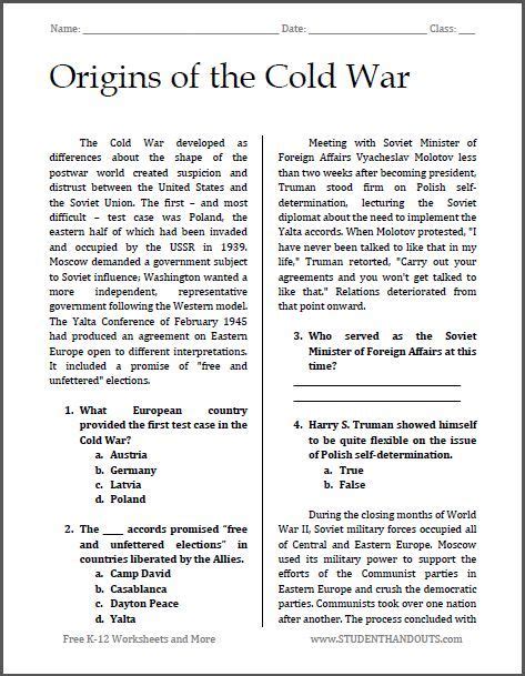 Download Cold War Guided Reading Worksheet 
