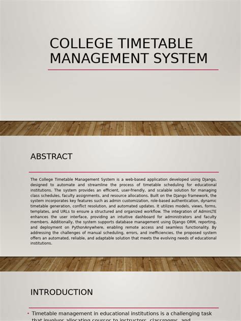 College Timetable Management System Project Documentation