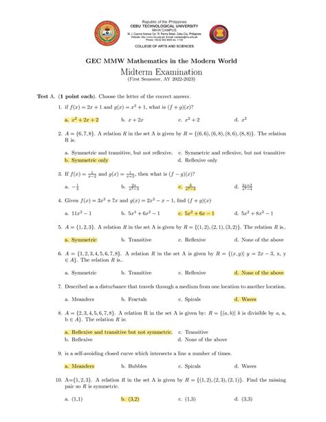 Read College Math Midterm Exam Answers 