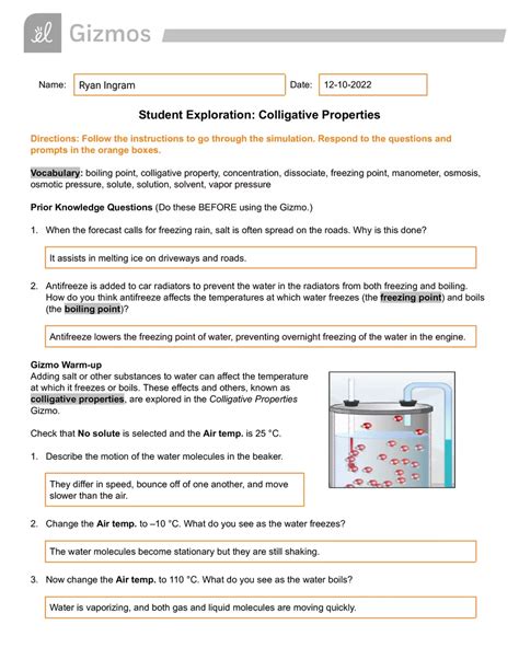 Colligative Properties Gizmo