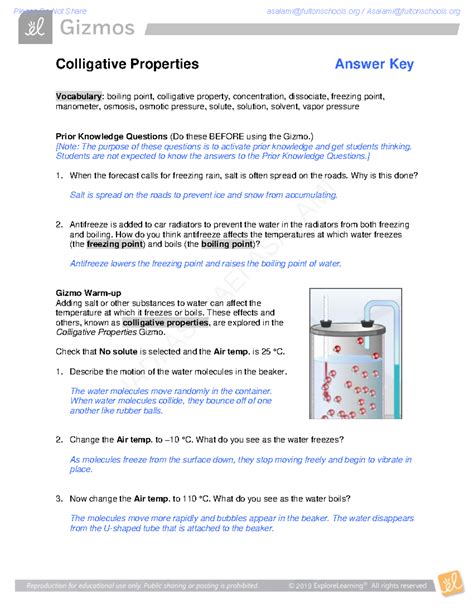 Colligative Properties Study Guide Answers