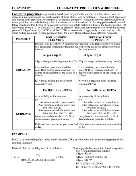 Colligative Properties Worksheet Chemistry Libretexts Properties Practice Worksheet - Properties Practice Worksheet