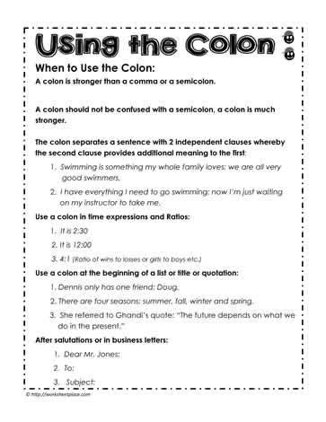 Colon Worksheets K5 Learning Colon Worksheet High School - Colon Worksheet High School
