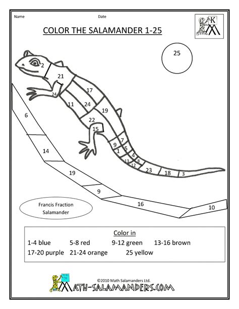 Color By Numbers Pages Math Salamanders Math Coloring Sheets - Math Coloring Sheets