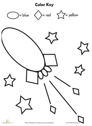 Color By Shape Rocket In Space Worksheets 99worksheets Shapes Worksheet For Kindergarten Rocket - Shapes Worksheet For Kindergarten Rocket