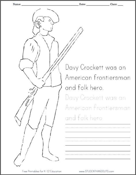 Color Davy Crockett Worksheet Education Com Davy Crockett Coloring Page - Davy Crockett Coloring Page