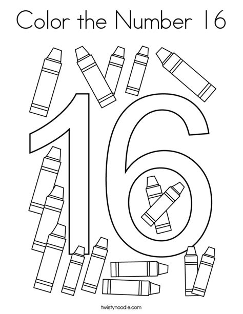 Color The Number 16 Coloring Page Twisty Noodle Number 16 Coloring Page - Number 16 Coloring Page