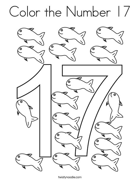 Color The Number 17 Coloring Page Twisty Noodle Number 17 Coloring Page - Number 17 Coloring Page