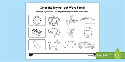 Color The Rhyme Ock Word Family Worksheet Twinkl Ock Word Family Worksheet - Ock Word Family Worksheet