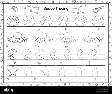Color The Space Objects And Trace The Number Number 4 With Objects - Number 4 With Objects