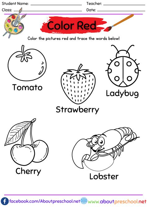 Color Worksheets Red About Preschool Red Worksheets For Preschool - Red Worksheets For Preschool