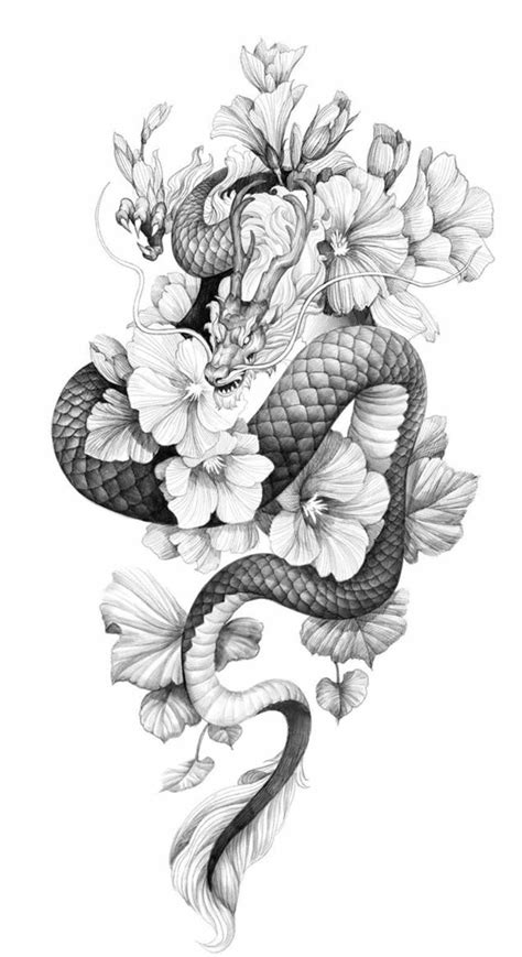Colorful Dragon And Flowers Tattoo Design Askideas Com Dragon And Flowers Tattoo Design - Dragon And Flowers Tattoo Design