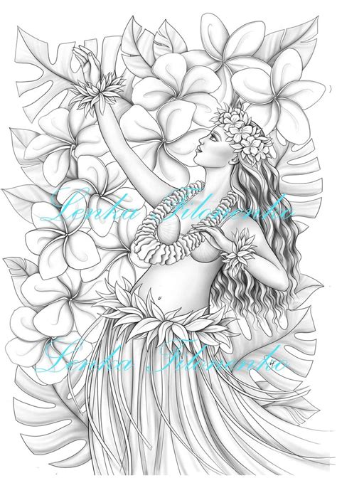 Coloring Page For Adults Hawaii Hula Dancer Etsy Hula Dancer Coloring Page - Hula Dancer Coloring Page