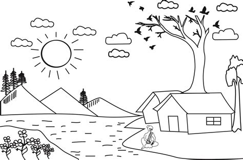 Coloring Page Natural Scenery Landscape Creative Fabrica Scenery For Kidscoloring - Scenery For Kidscoloring