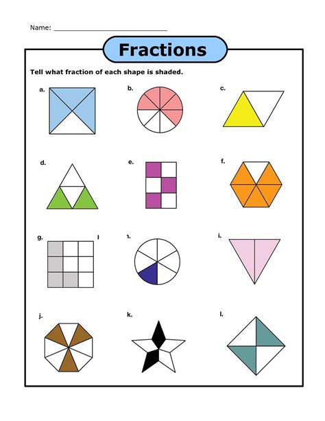 Colour And Label Simple Fractions Of Shapes Worksheet Fractions Of Shapes Year 6 - Fractions Of Shapes Year 6