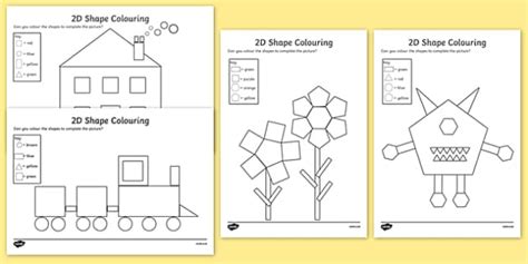 Colouring 2d Shapes Teacher Made Twinkl 2d Shape Pictures To Colour - 2d Shape Pictures To Colour