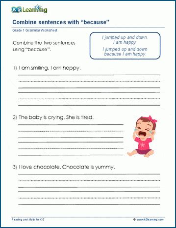 Combine Sentences With Because Worksheets K5 Learning Using Because In A Sentence Worksheet - Using Because In A Sentence Worksheet