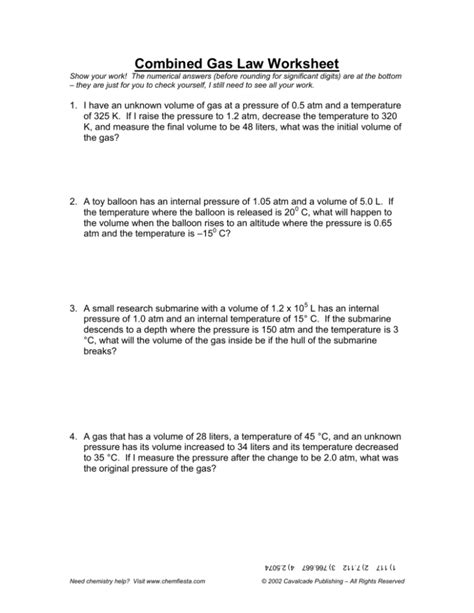 Combined Gas Law Worksheet Answer Key Included Distance Combined Gas Law Worksheet Answers - Combined Gas Law Worksheet Answers
