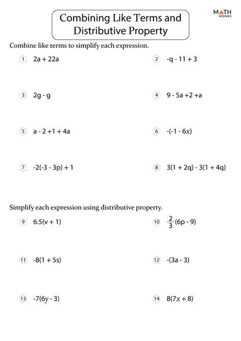 Combining Like Terms And Distributive Property Worksheet