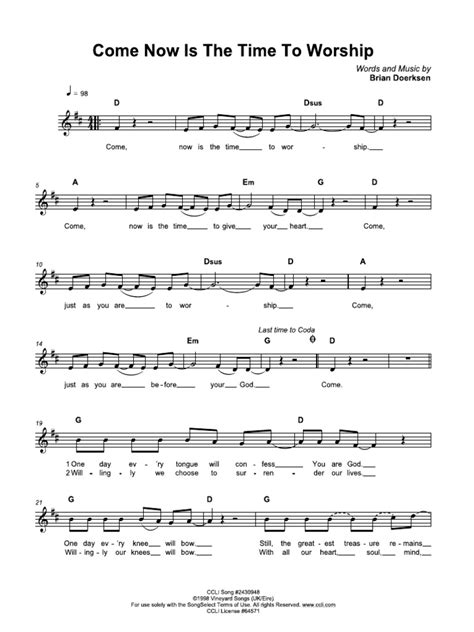 Full Download Come Now Is The Time To Worship Lead Sheet 