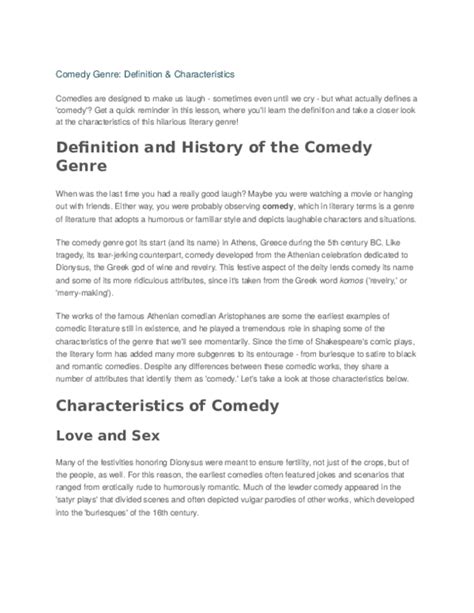 comedy film genre characteristics of an autobiography